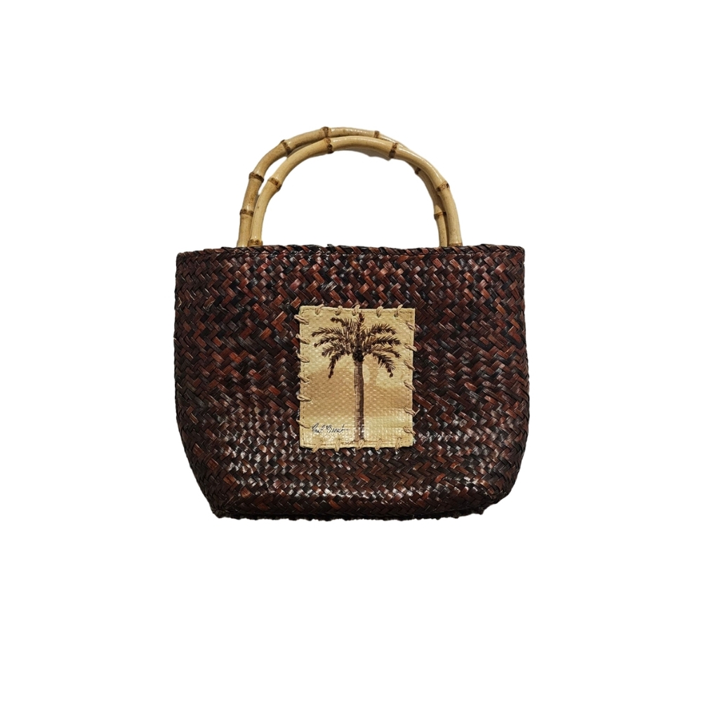 Sun n sand Paul Brent Beaded palm tres straw tote vintage